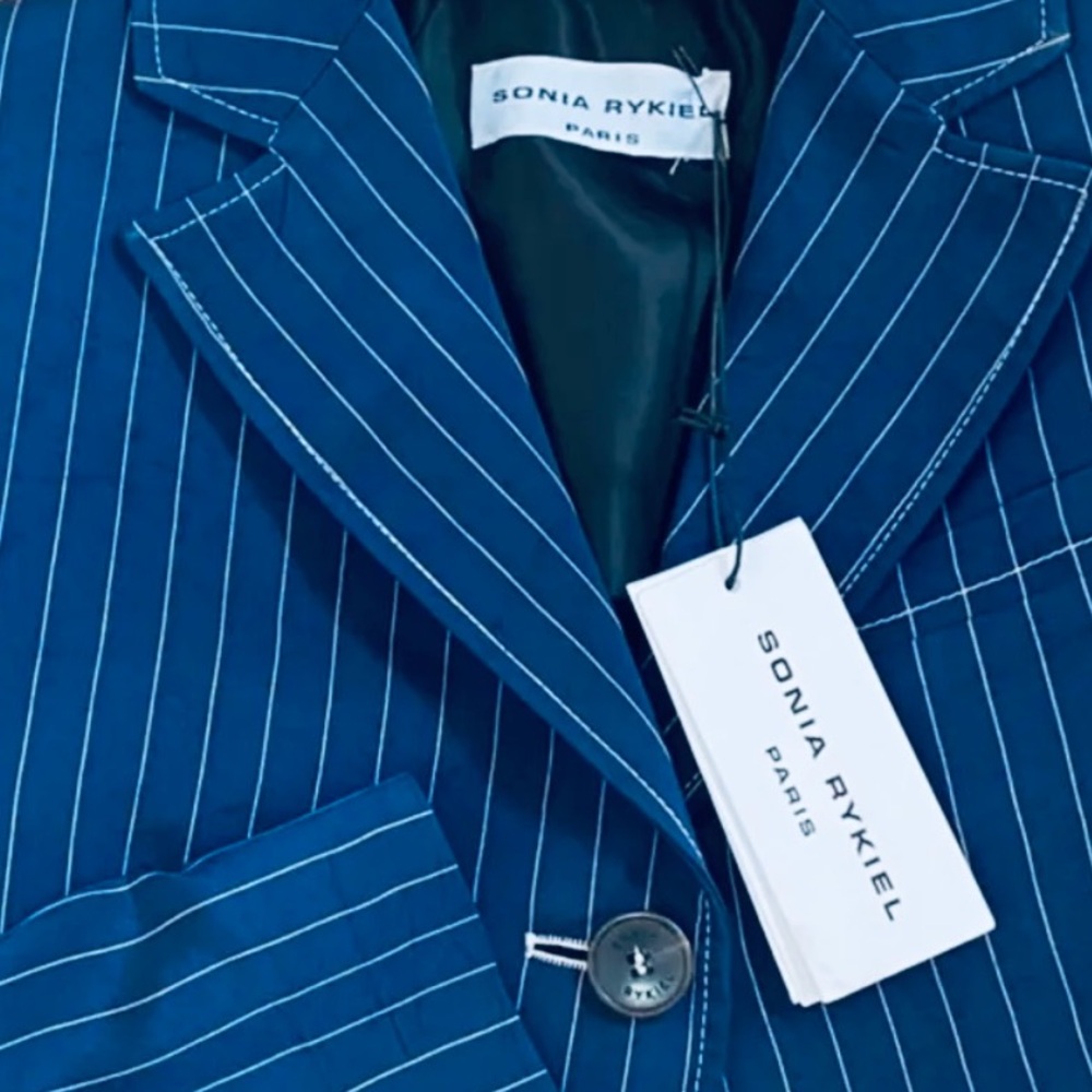 SONIA RYKIEL Cutaway Navy Pinstripe Blazer • 38